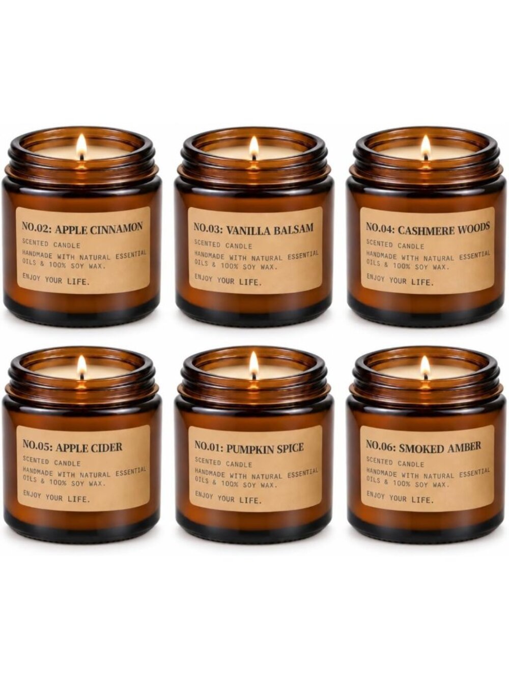 Cozy Fall & Winter Scented Candle Gift Set - 6 Pack, Apple, Pumpkin, Balsam
